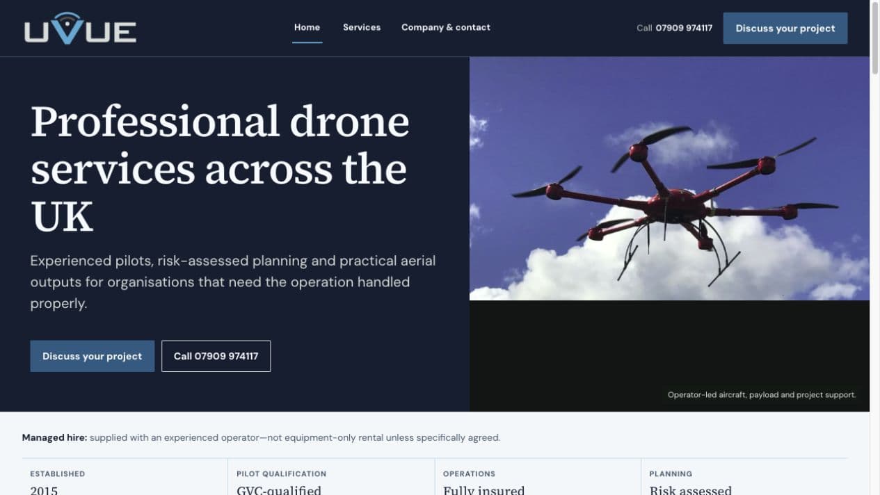 Homepage of UVUE Drones